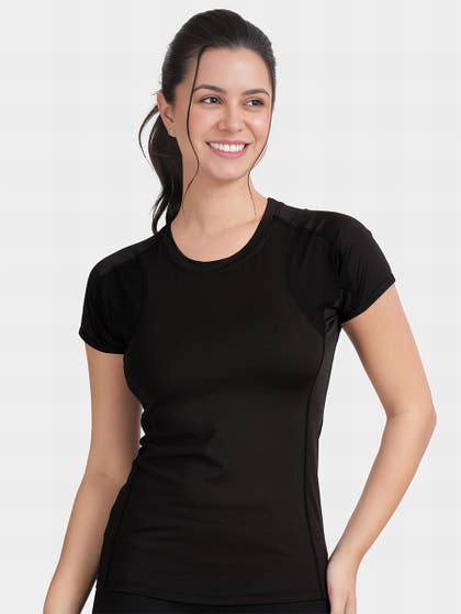 Shyle Black Beauty T Shirt With Mesh Panels