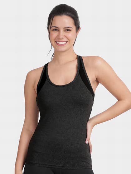 Shyle Monument Grey Racerback Contrast Panel Tank Top