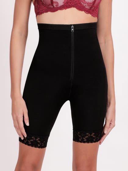 Shyle Black Beauty High Waist Front Zipper Mid Thigh Shapewear