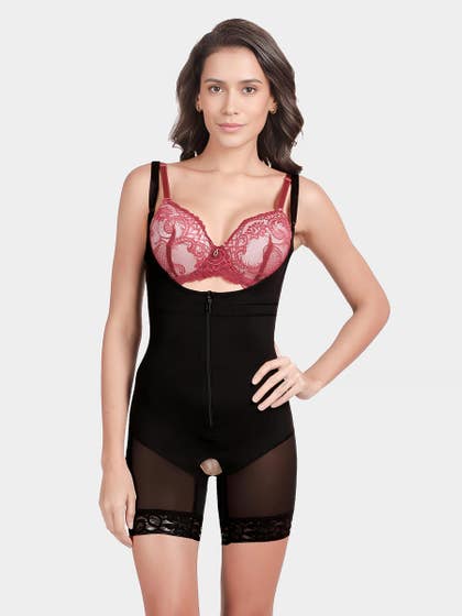Shyle Black Beauty Front Zipper Open Bust Full Body Shapewear