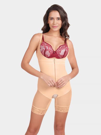 Shyle Apricot Skin Front Zipper Open Bust Full Body Shapewear