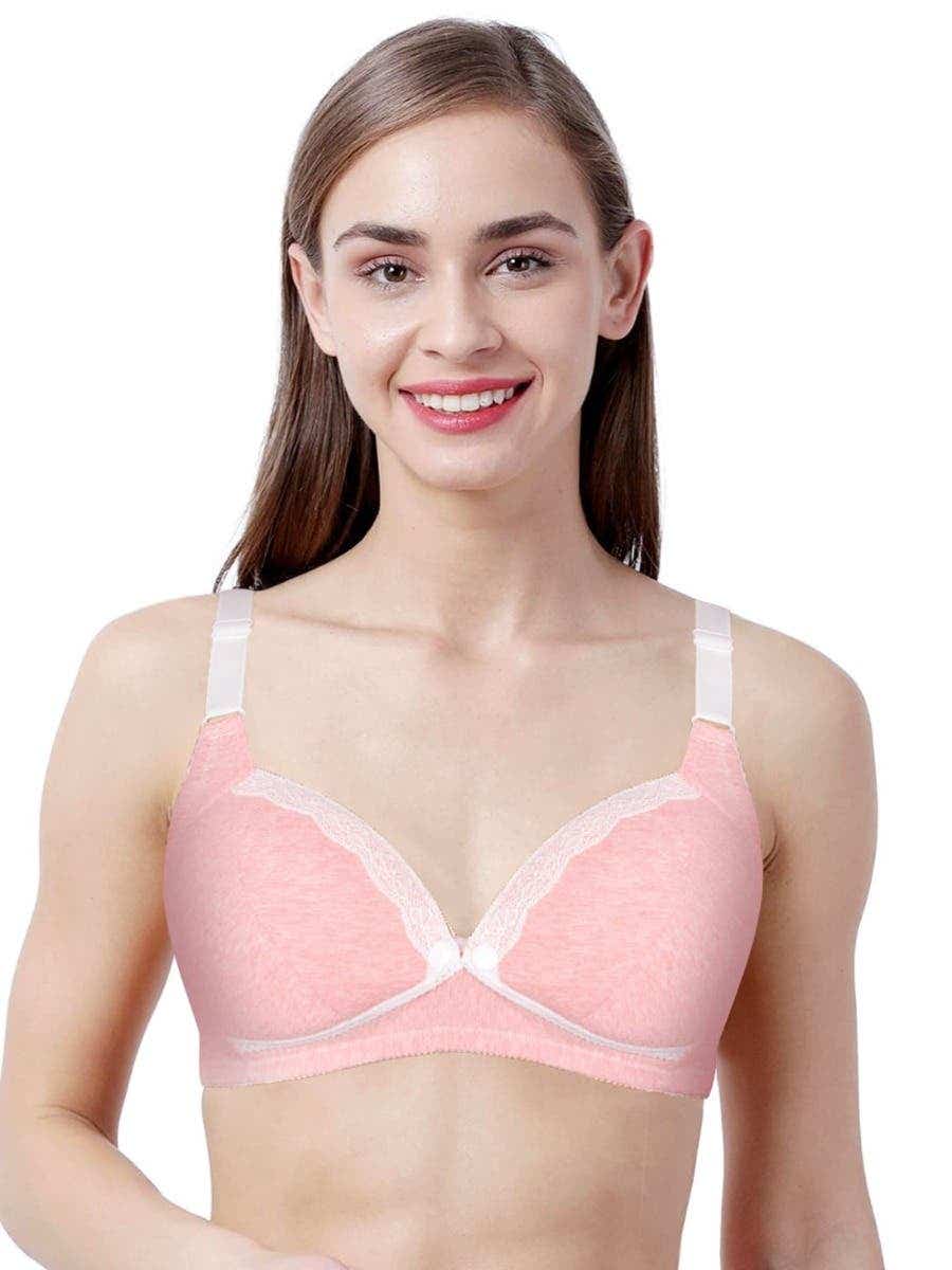 Shyle Pink Melange Nursing Bra With Jacquard Bra Strap