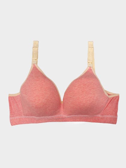Shyle Pink Melange with Cream Piping Nursing Bra