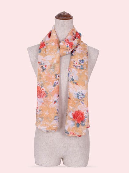 Shyle Apricot Orange Floral Printed Viscose Scarf