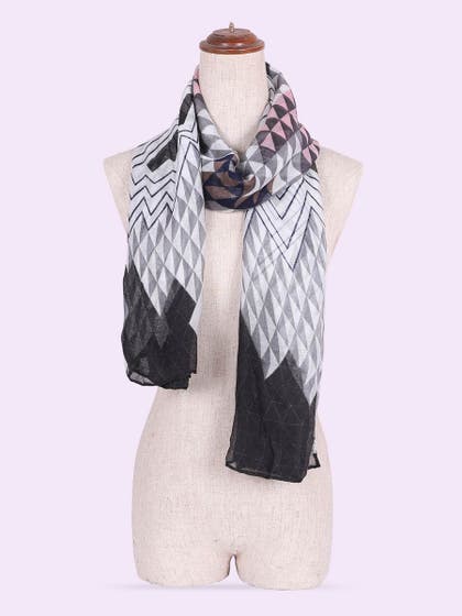 Shyle White Geometry Printed Viscose Scarf