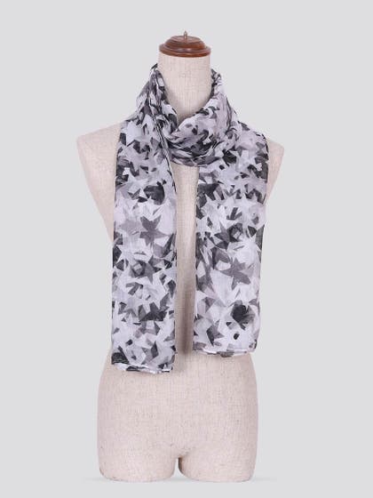 Shyle Storm Front Grey Abstract Star Printed Viscose Scarf