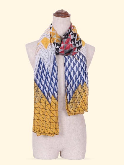 Shyle Citrus Yellow Abstract Printed Viscose Scarf