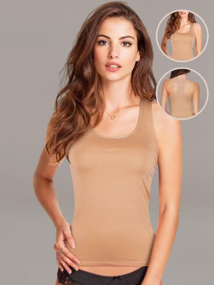 Shyle Nude Lace Racer Back Tank Top