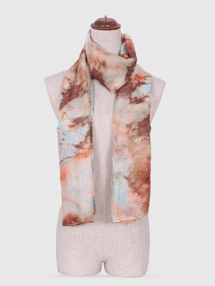 Shyle Cherry Brown Abstract Printed Viscose Scarf