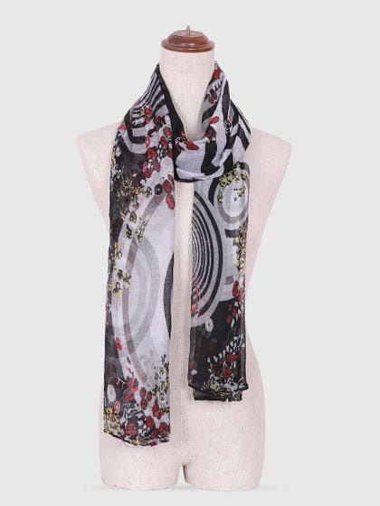 Shyle Black Beauty Swirl Printed Viscose Scarf