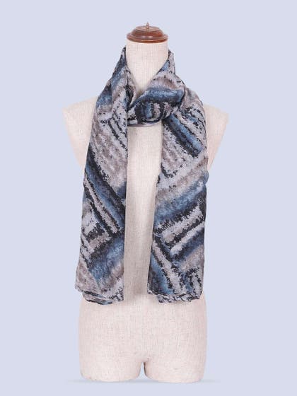 Shyle Storm Front Grey Abstract Printed Viscose Scarf