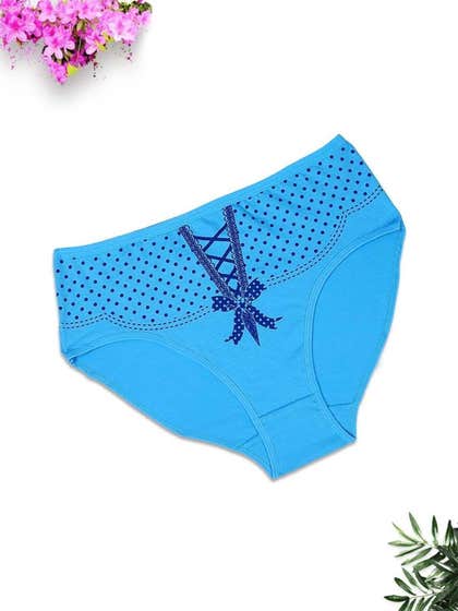 Shyle Deep Sky Blue Corset Tie Belt Print Plus Size Hipster Panty
