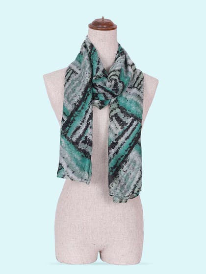 Shyle Bay Green Abstract Printed Viscose Scarf