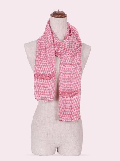 Shyle Peony Pink Geometric Printed Viscose Scarf