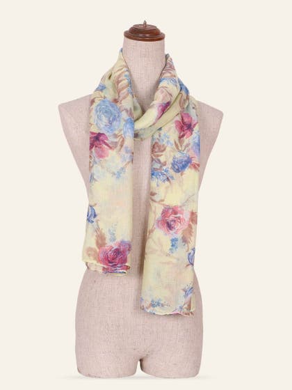 Shyle Cream Skin Floral Printed Viscose Scarf
