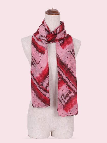 Shyle Peony Pink Abstract Printed Viscose Scarf