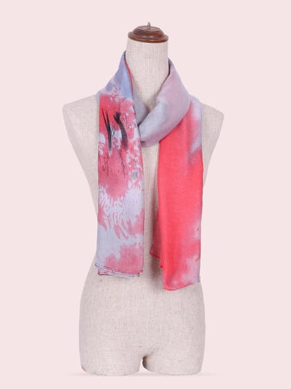 Shyle Coral Pink Abstract Printed Viscose Scarf