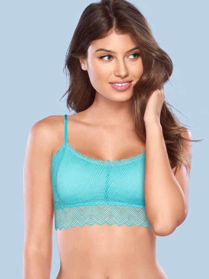 SHYLE TURQUOISE FULL LACE PADDED WIREFREE FRONT ADJUSTABLE STRAP BRALETTE