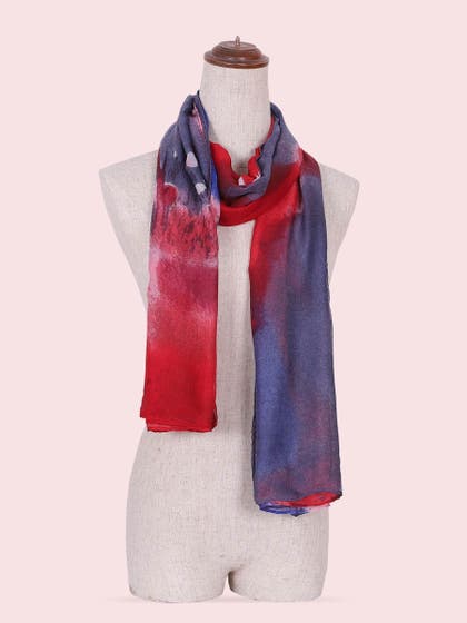 Shyle Chinese Red Abstract Printed Viscose Scarf
