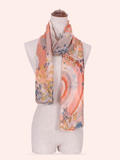 Shyle Ash Grey Abstract Printed Viscose Scarf