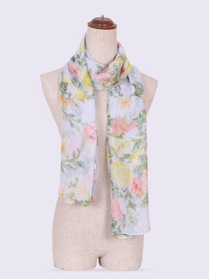 Shyle Sunshine Yellow Floral Printed Viscose Scarf