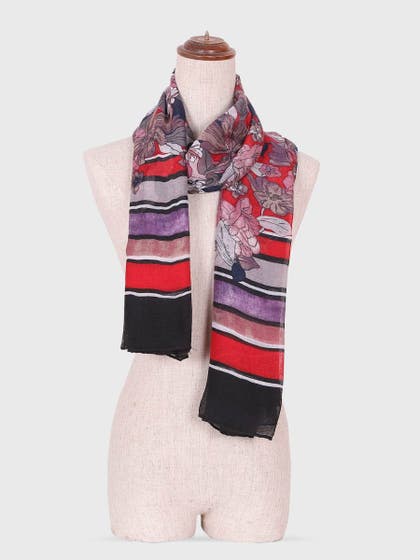Shyle Fiery Red Floral Printed Viscose Scarf