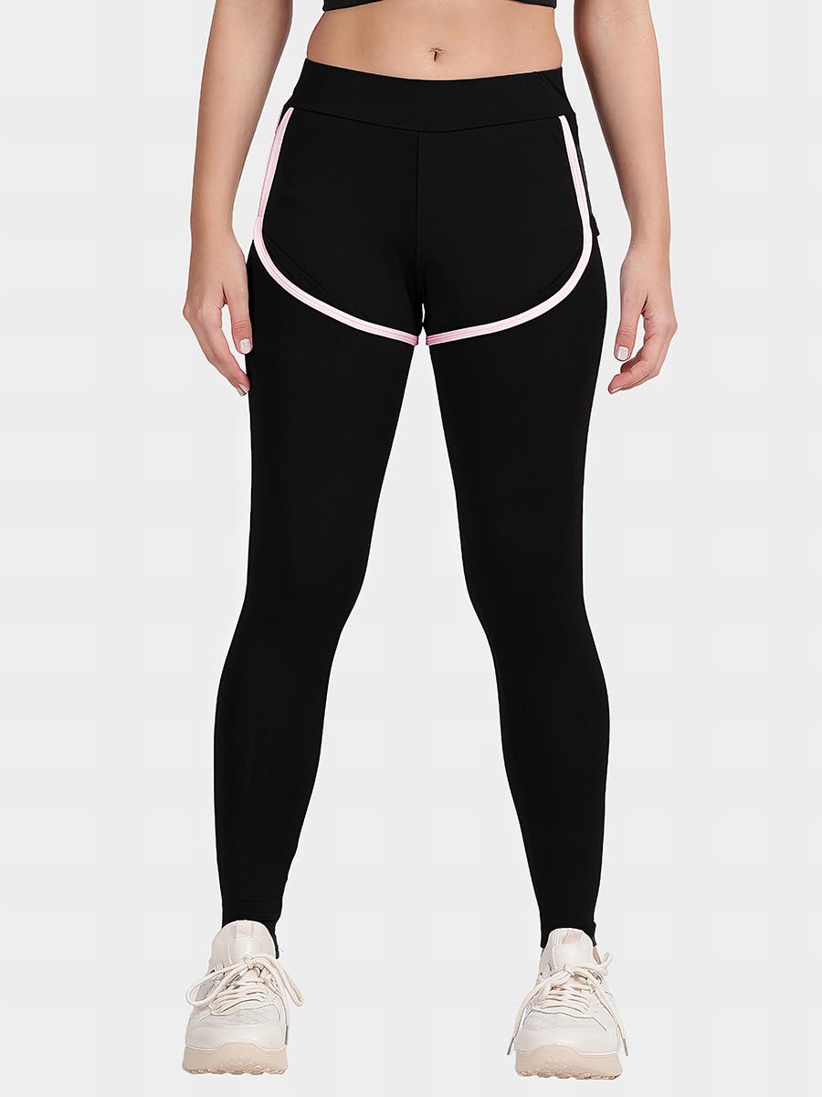 United Classic Black Baby Pink 2 in 1 Yoga Leggings With Shorts