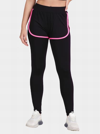 United Classic Black Bright Pink 2 in 1 Yoga Leggings With Shorts