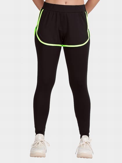 United Classic Black Neon Green 2 in 1 Yoga Leggings With Shorts