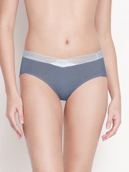 Shyle Monument Grey Lace Criss Cross Waistband Maternity Panty