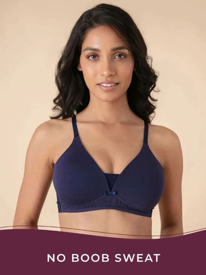 Nykaa Navy Blue Wirefree Triangle Breathe T shirt Bra