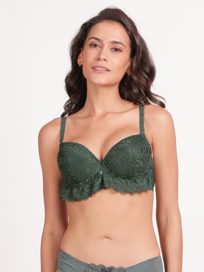 Susie Botanical Green Bottom Lace Wired Push Up Bra