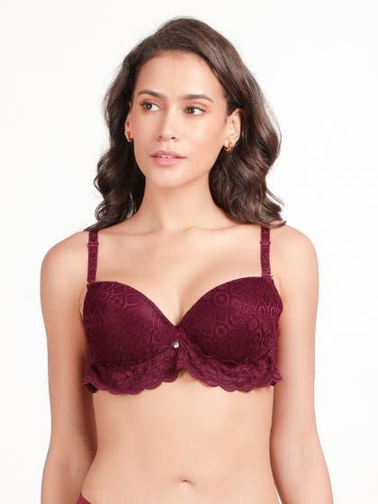Susie Cabernet Red Bottom Lace Wired Push Up Bra