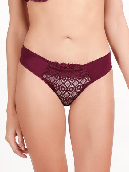 Shyle Cabernet Red Full Lace Low Waist Bikini Panty