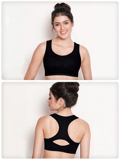Shyle Blackbeauty Racerback Sports Bra with Removable Pads