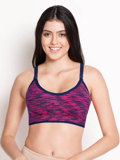 Shyle Flourescent Pink and  NavyBlue Chaotic Stripe Adjustable Racerback Sports Bra
