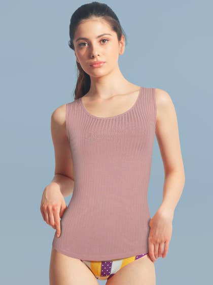 Shyle Mauve Broad Strap Basic Ribbed Camisole