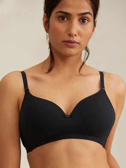 Nykaa Anthracite Black Cotton Seamless Wirefree T shirt Bra
