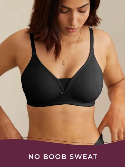 Nykaa Anthracite Black Wirefree Triangle Breathe T shirt Bra