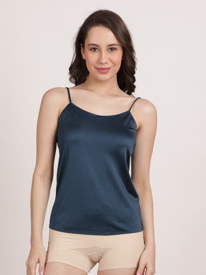 Shyle Navy Blue Noodle Strap Shimmer Camisole