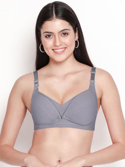 Shyle Monument Grey Cotton Front Open Nursing Bra