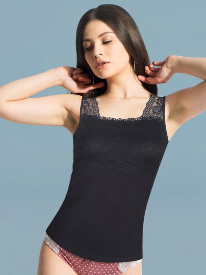 Shyle Black Full Lace Neckline Soft Modal Camisole