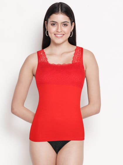 Shyle Red Full Lace Neckline Soft Modal Camisole
