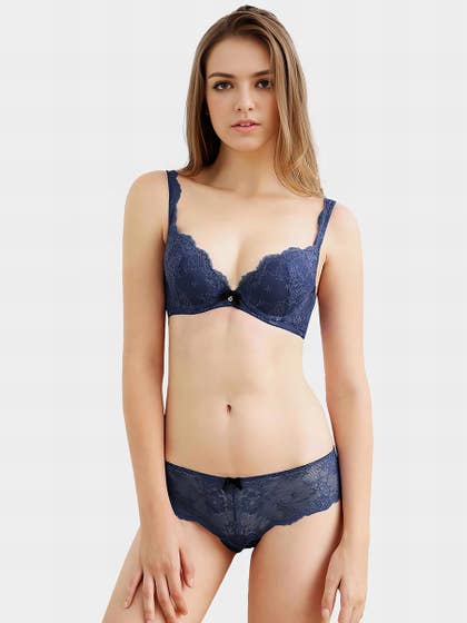 Shyle Blue Lace Overlay Padded Lingerie Set
