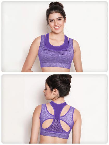 Shyle Violet  Melange Pull Over Racer Back Sports Bra