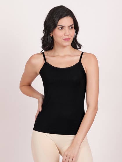 Shyle Black Beauty  Shiny Strap Elastic Camisole