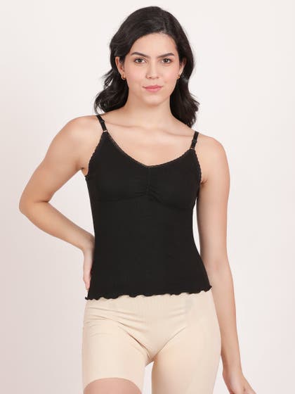 Shyle Black Beauty Ribbed Removable Padding Camisole