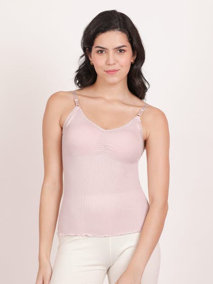Shyle Light Pink Ribbed Removable Padding Camisole