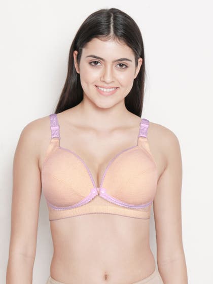 Shyle Light Orange with Lilac Straps Nursing Bra