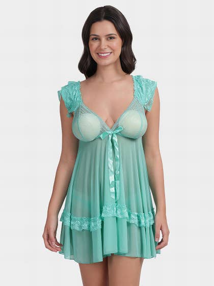 Shyle Bay Green Triangular Lace Babydoll